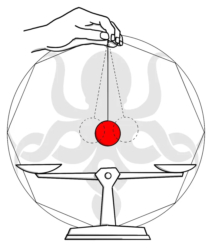 Cercle, octogone et pendule — dessin de Lars Hoop